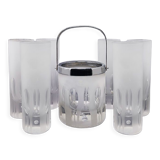 Ice Bucket with 6 Glasses in Hand Cut Lead Crystal by Kristal. Made in Italy 1960