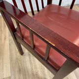 Varnished mahogany armchair with imitation leather seat, 70s