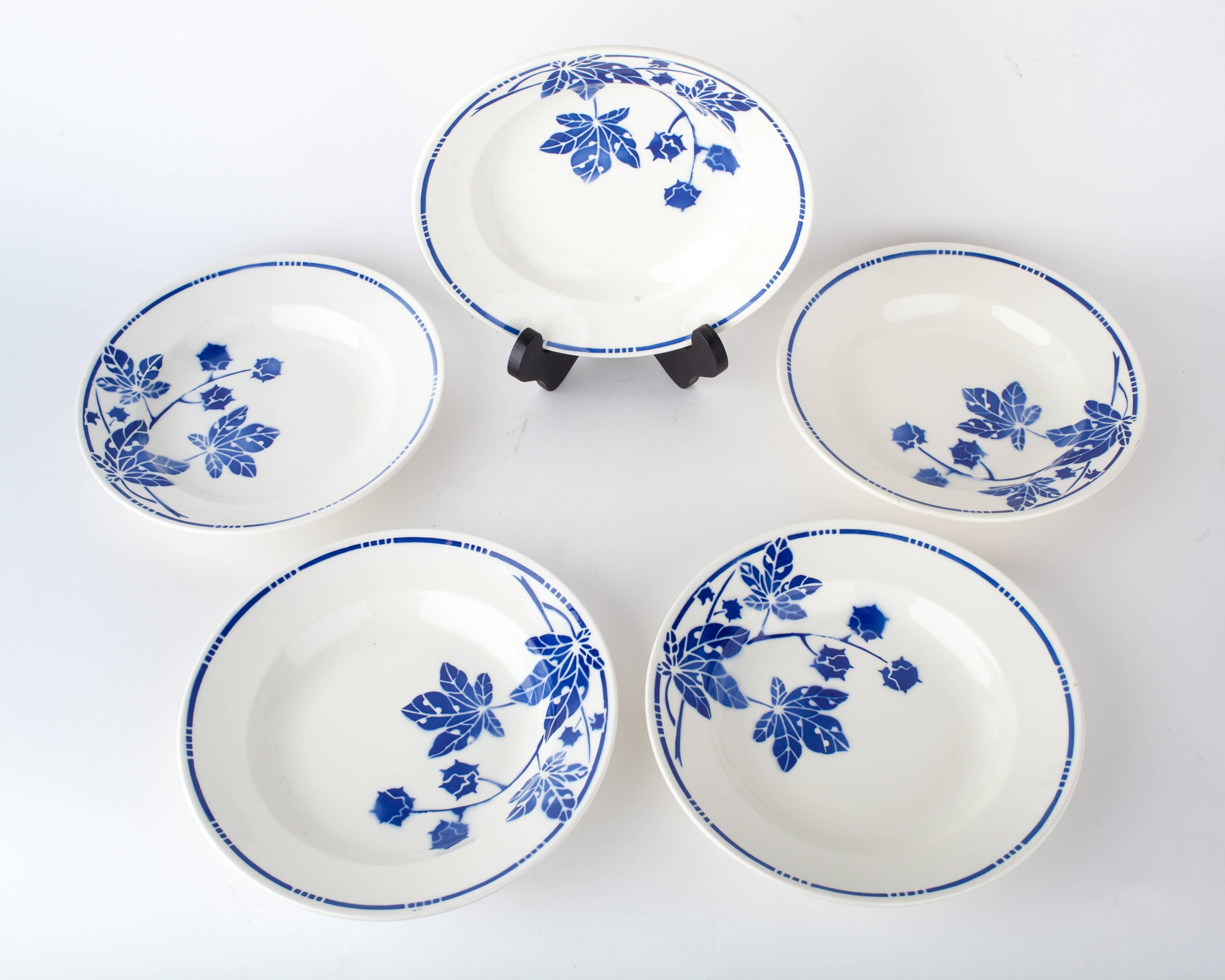 5 hollow Badonviller, pattern plates blue leaves French Antique