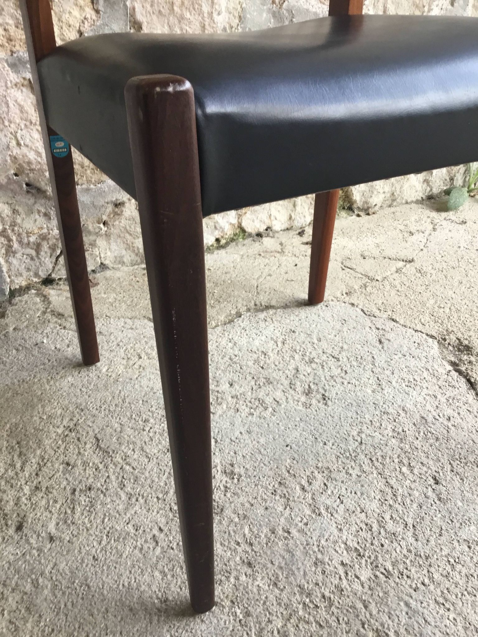 Pair of Scandinavian chairs Ameublement NF black imitation leather and teak - 1960