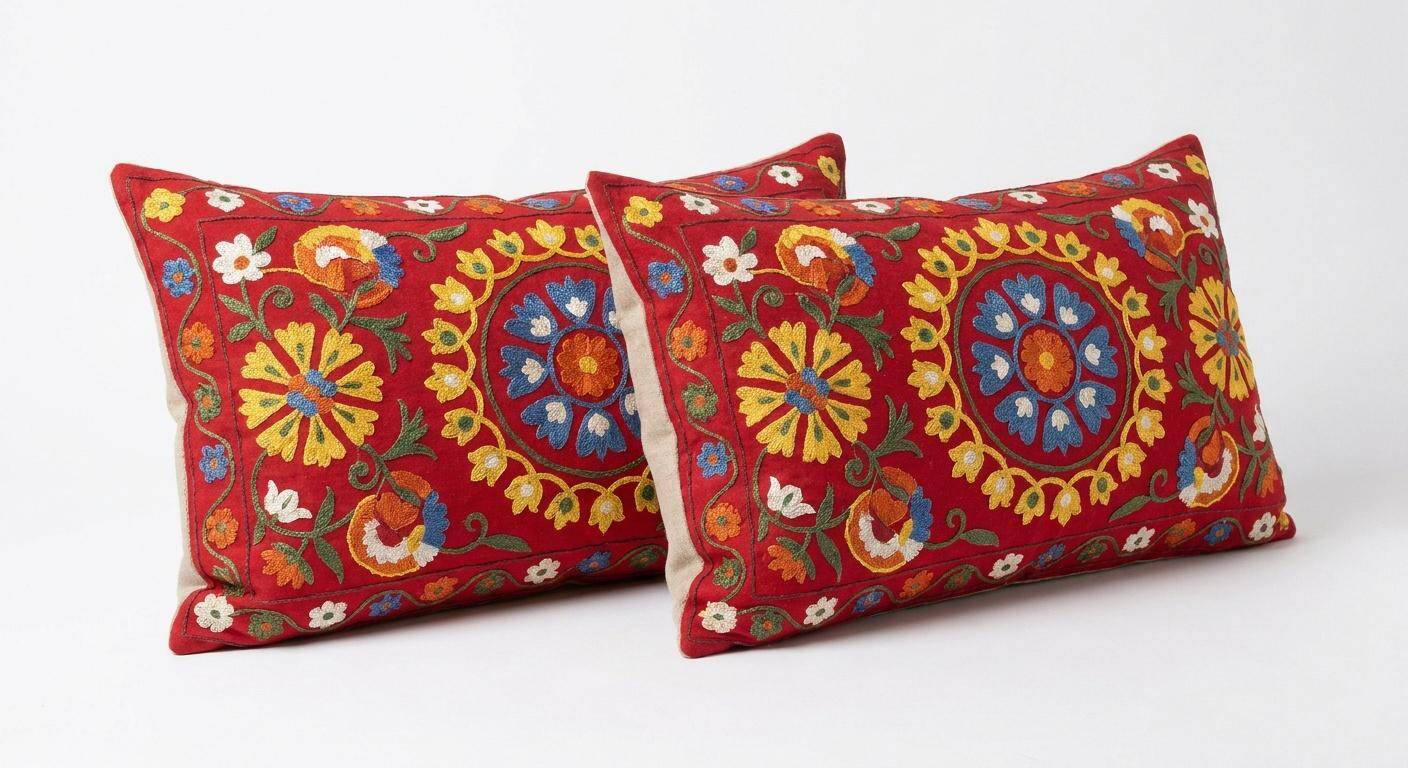 Set of 2 vintage embroidered cushion covers 43x71 cm