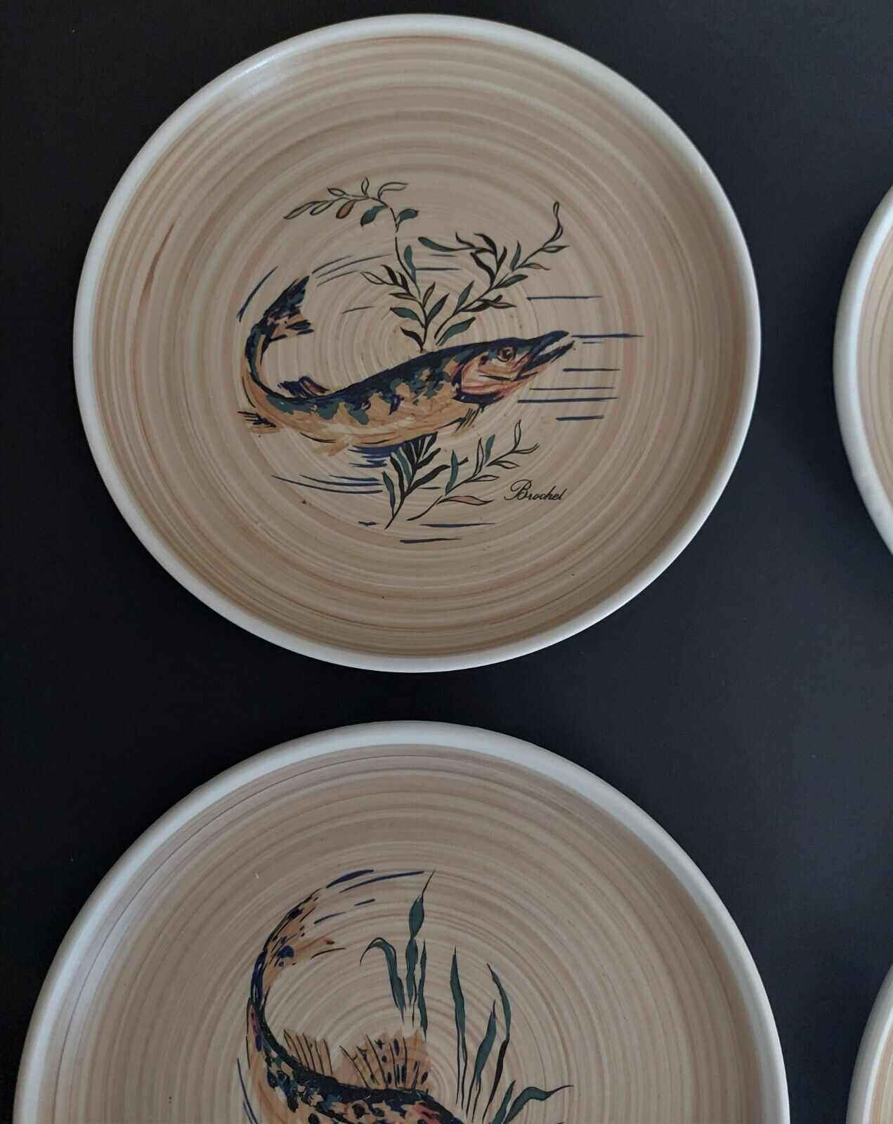 Fish plates series of six sandstones Sarreguemines model Granville