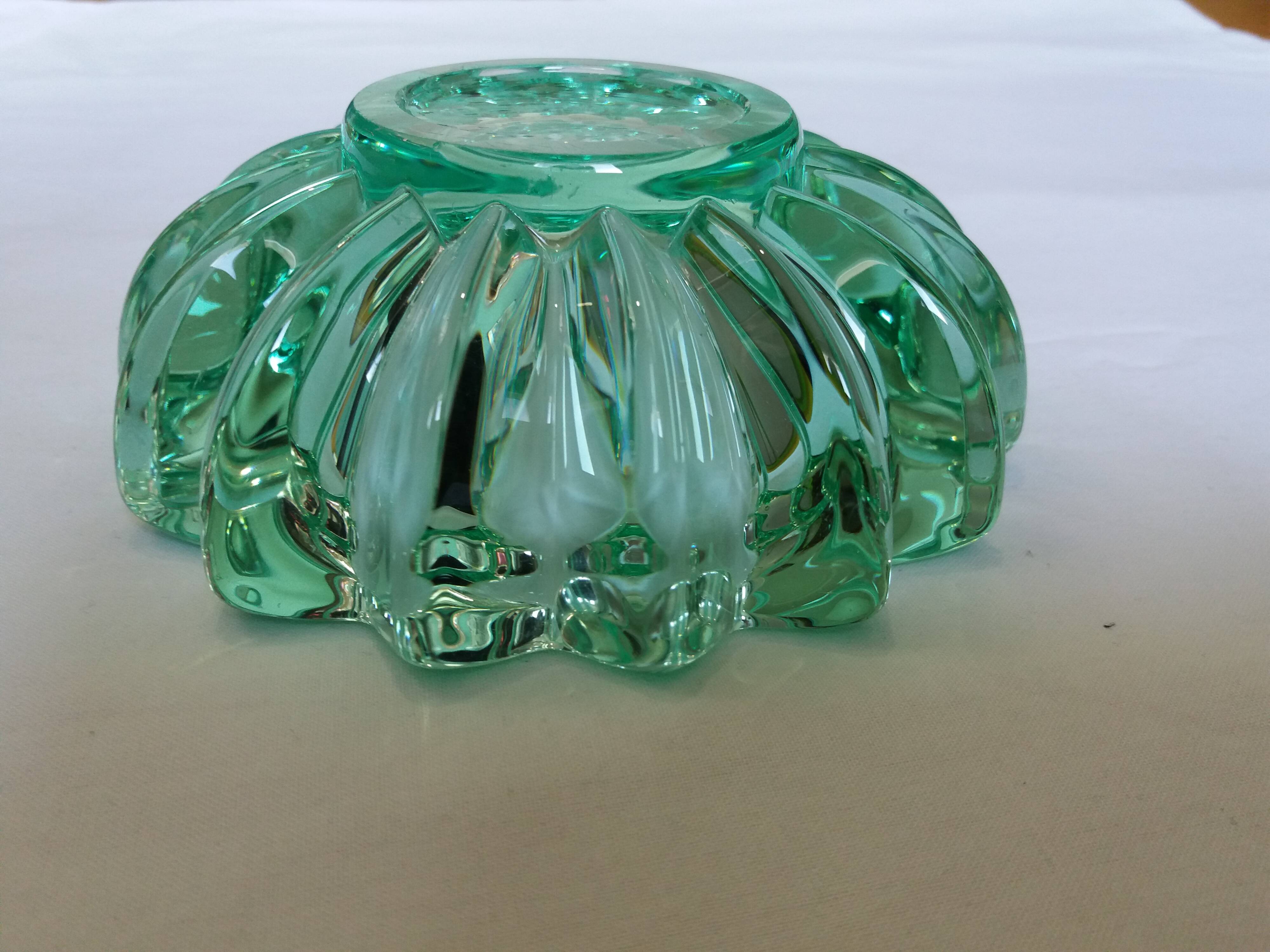 Pierre D'avesn green crystal ashtray, Art Deco