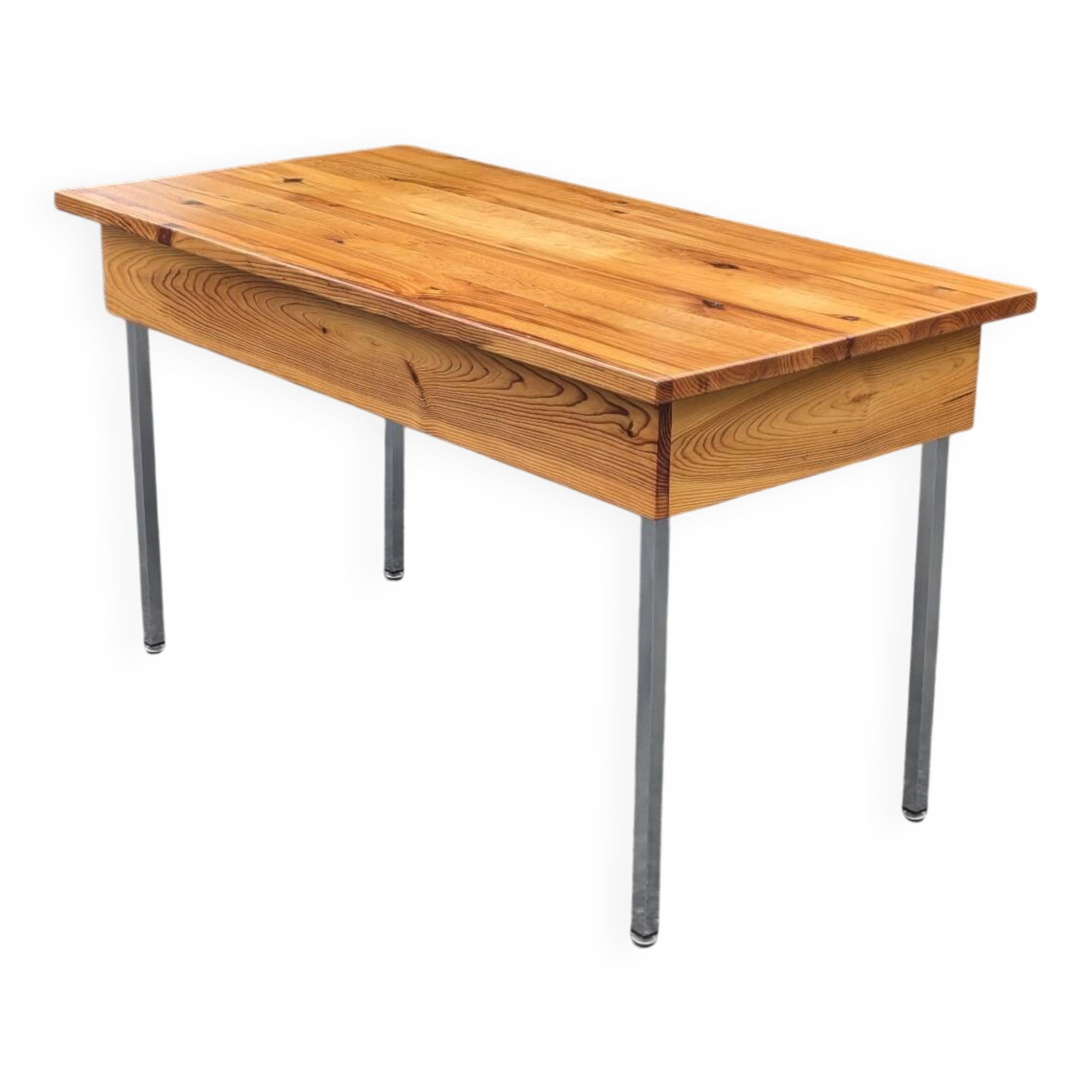 Vintage solid pine & chrome steel desk, 1970s