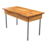 Vintage solid pine & chrome steel desk, 1970s