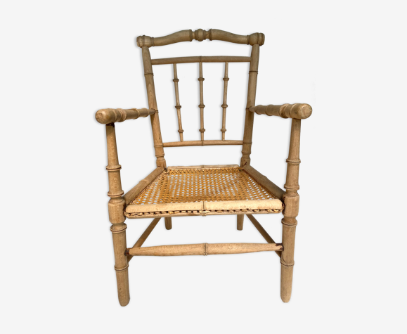 Fauteuil ancien en bois et cannage