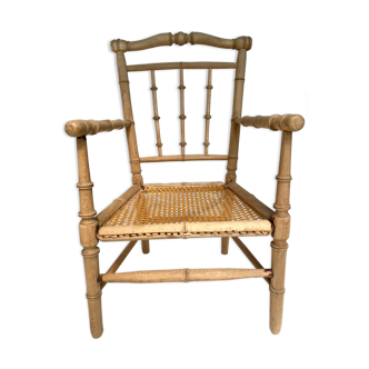 Fauteuil ancien en bois et cannage