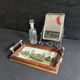Antique miniature plateau, oil painting, turned wood and brass.
