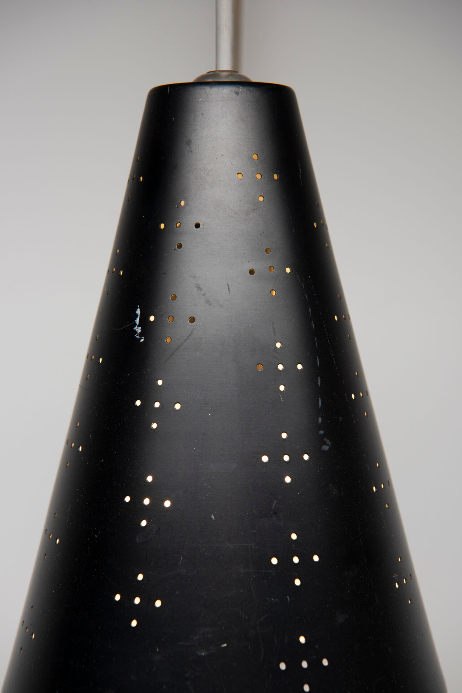 Hanging wall lamp with black perforated cap, 1960's
