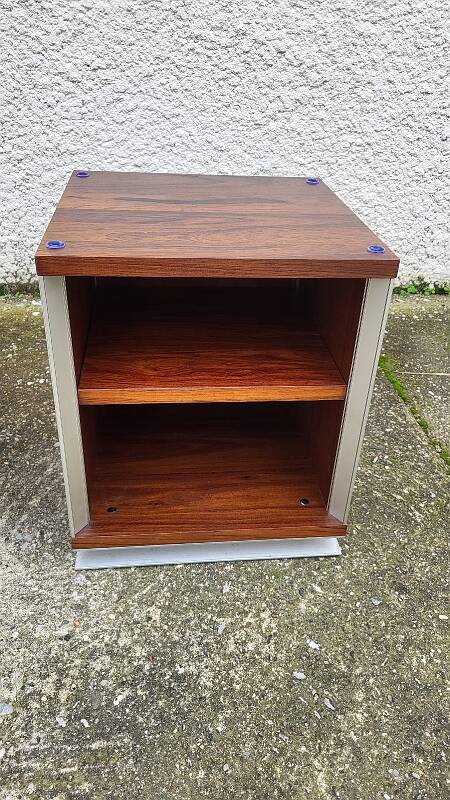 Vintage aluminium and wood bedside tables.