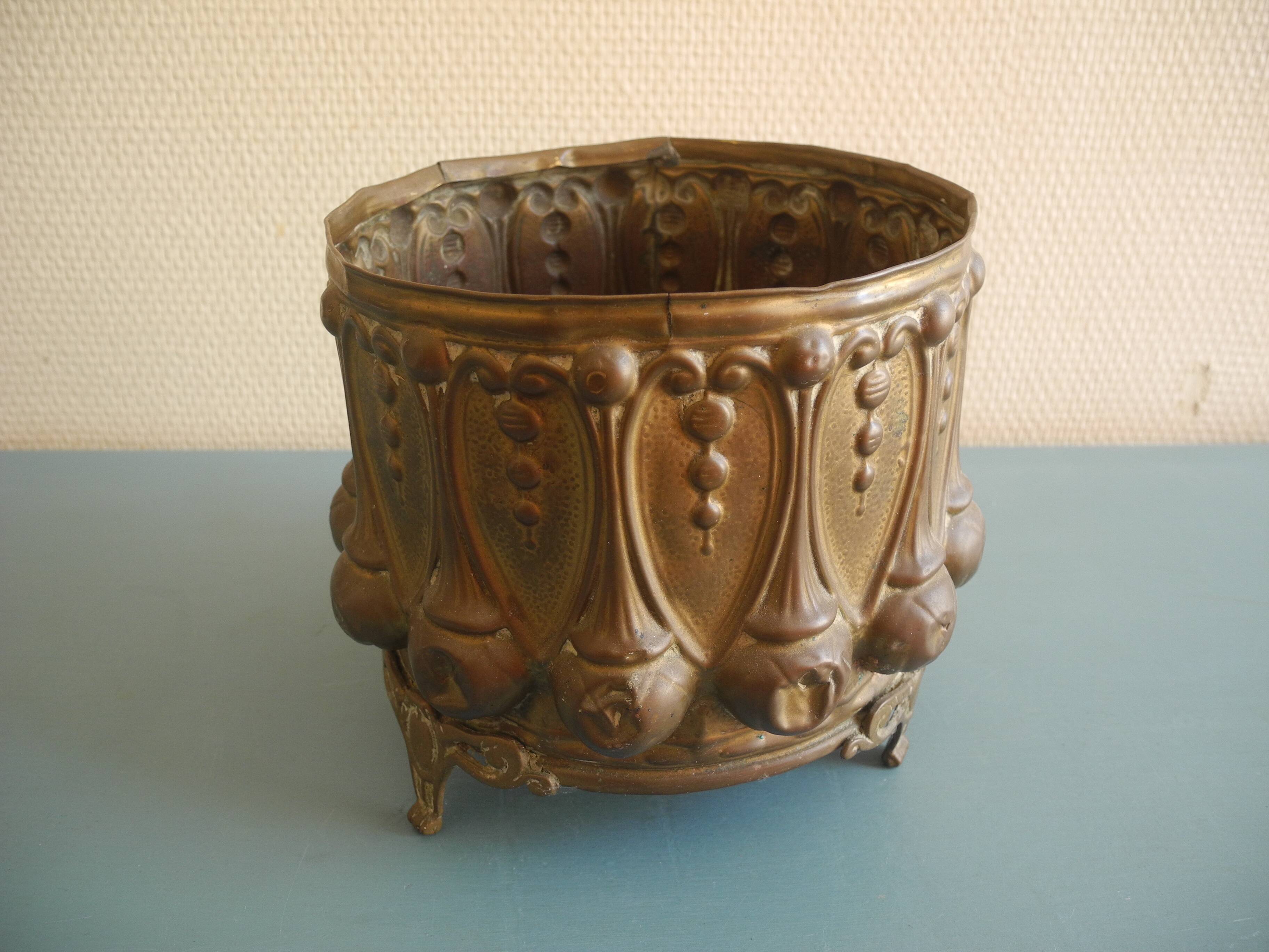 brass cache pot antique decorative planter flower pot