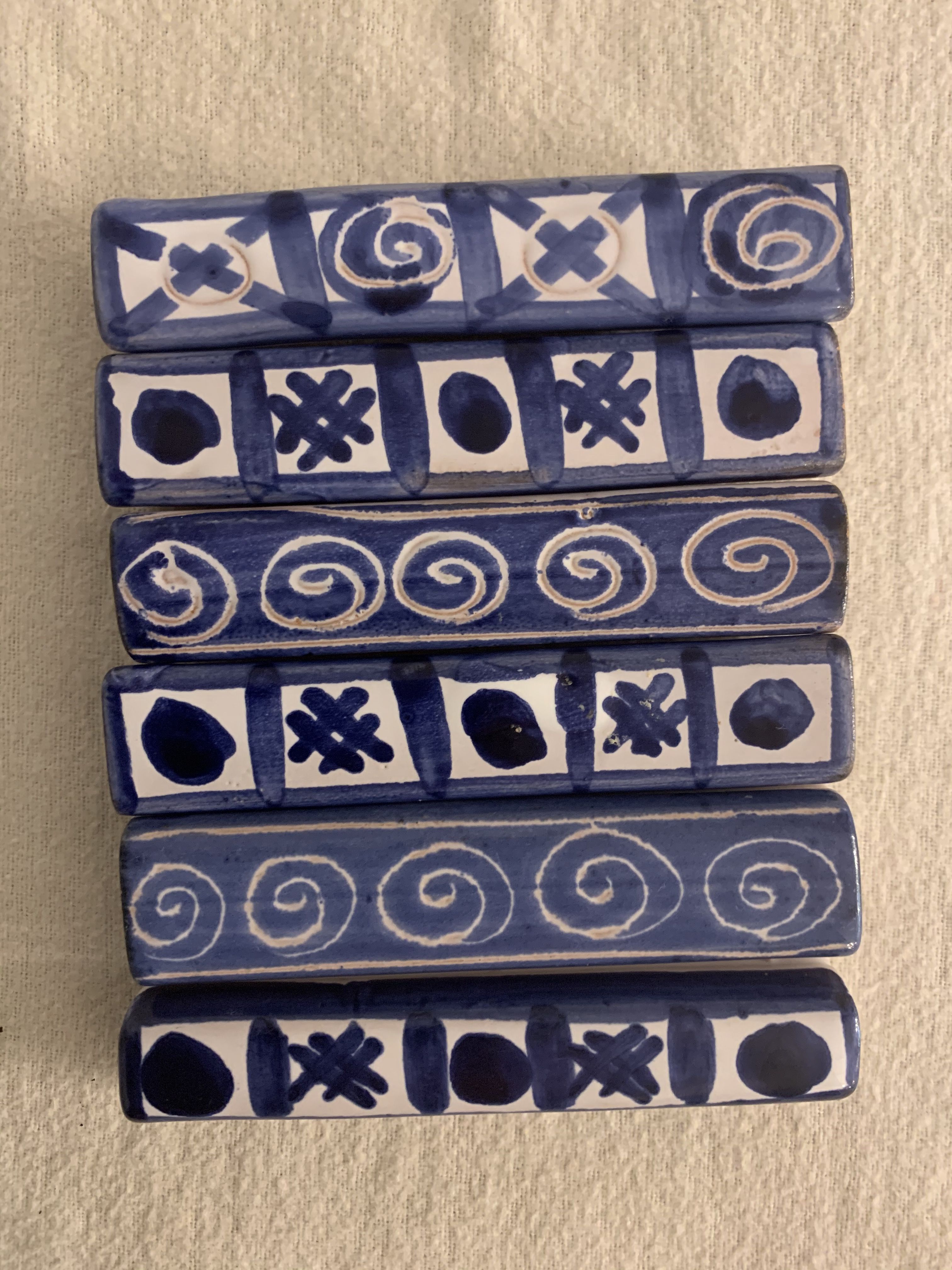 6 wears blue ceramic knives Robert Picault 1960 Vallauris