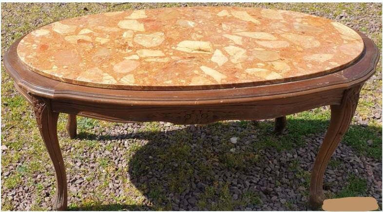 Antique pink marble and solid wood coffee table