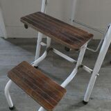 Stool step stool with 3 steps in wood and metal, 1960s