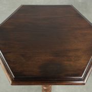 Antique tall oak plant/side table with wood carving and a turned leg