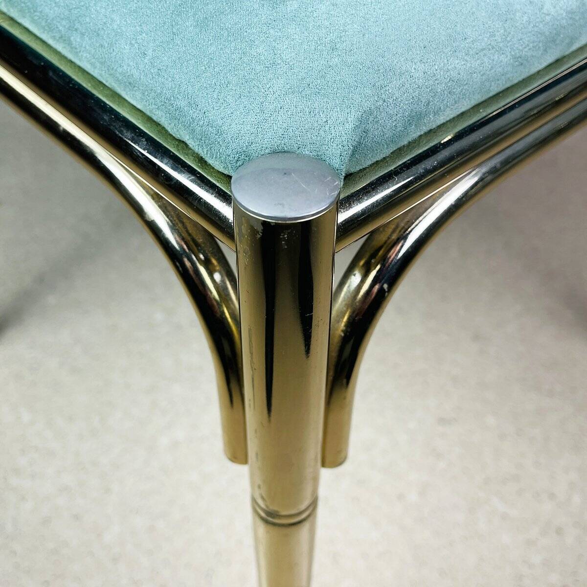 French vintage dining set in imitation bamboo brass with 4 chairs and table, 1970s, set of 5.