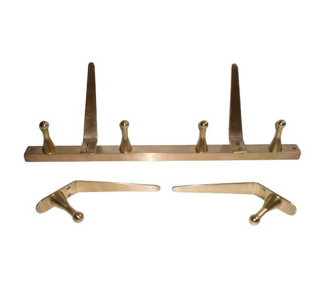 Original WHW Workshop HAGENAUER Vienna, Brass Wall Coat Rack + 2 Hooks