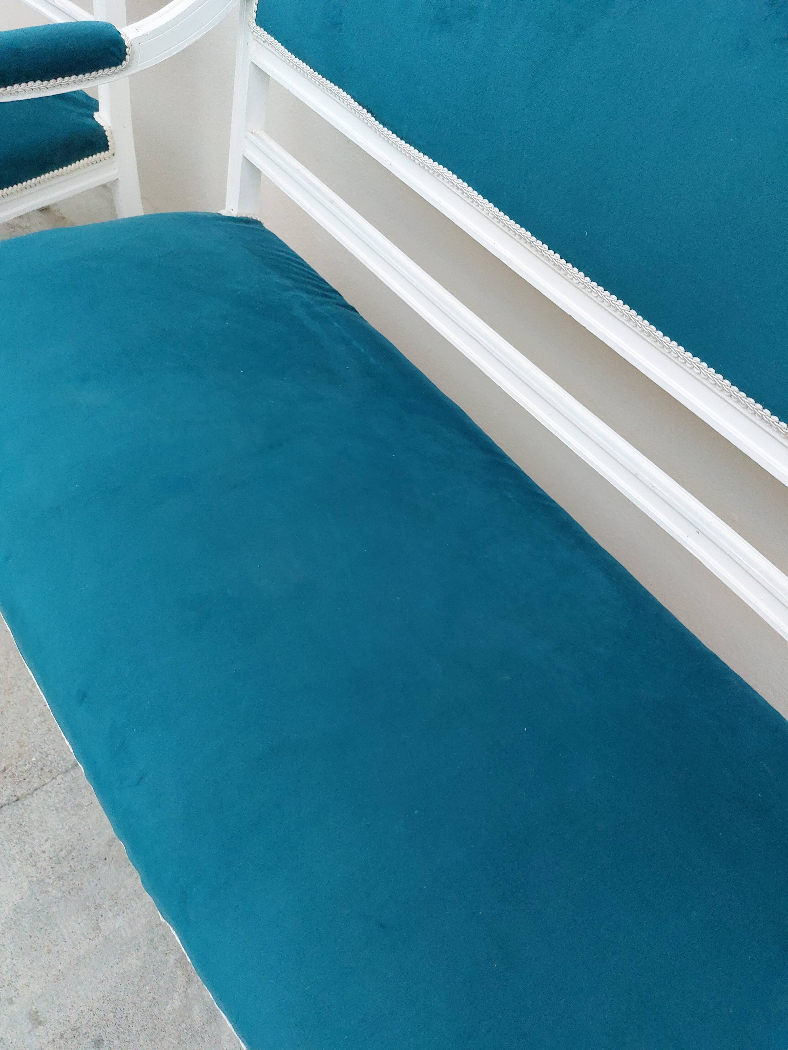 Louis XVI style living room set with bench and 2 armchairs