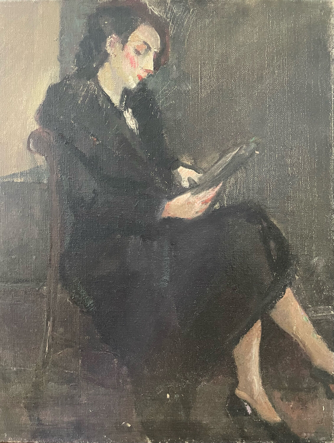 Old painting, portrait of a seated woman
