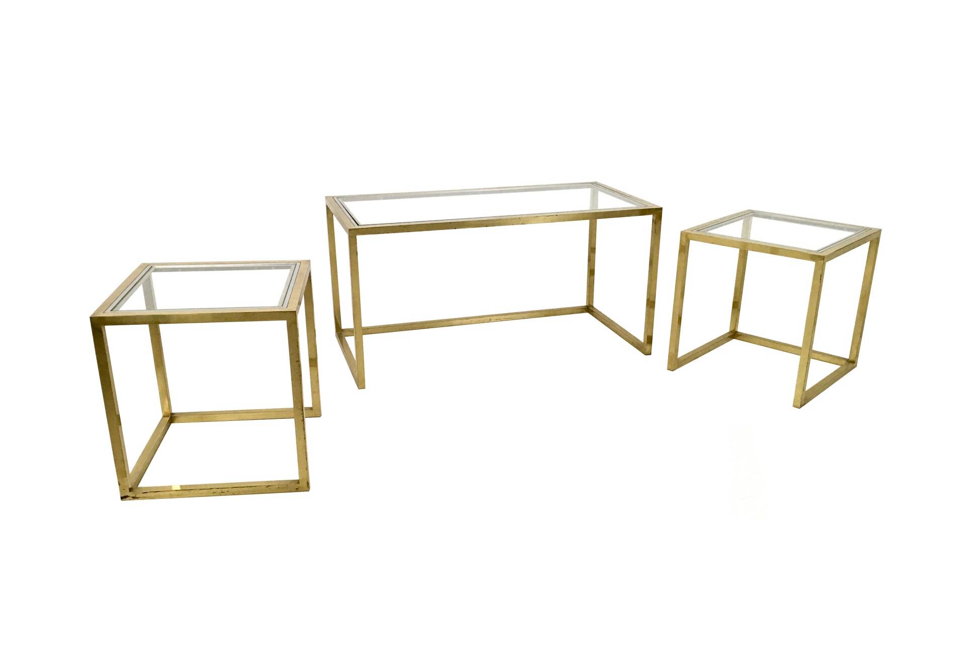 1970s Postmodern Nesting Tables by Romeo Rega, Brass, Glass and Steel