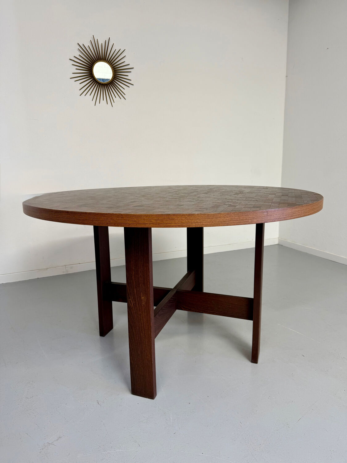 Vintage marquetry wooden table designed by Dieter Waeckerlin for Idealheim an70.