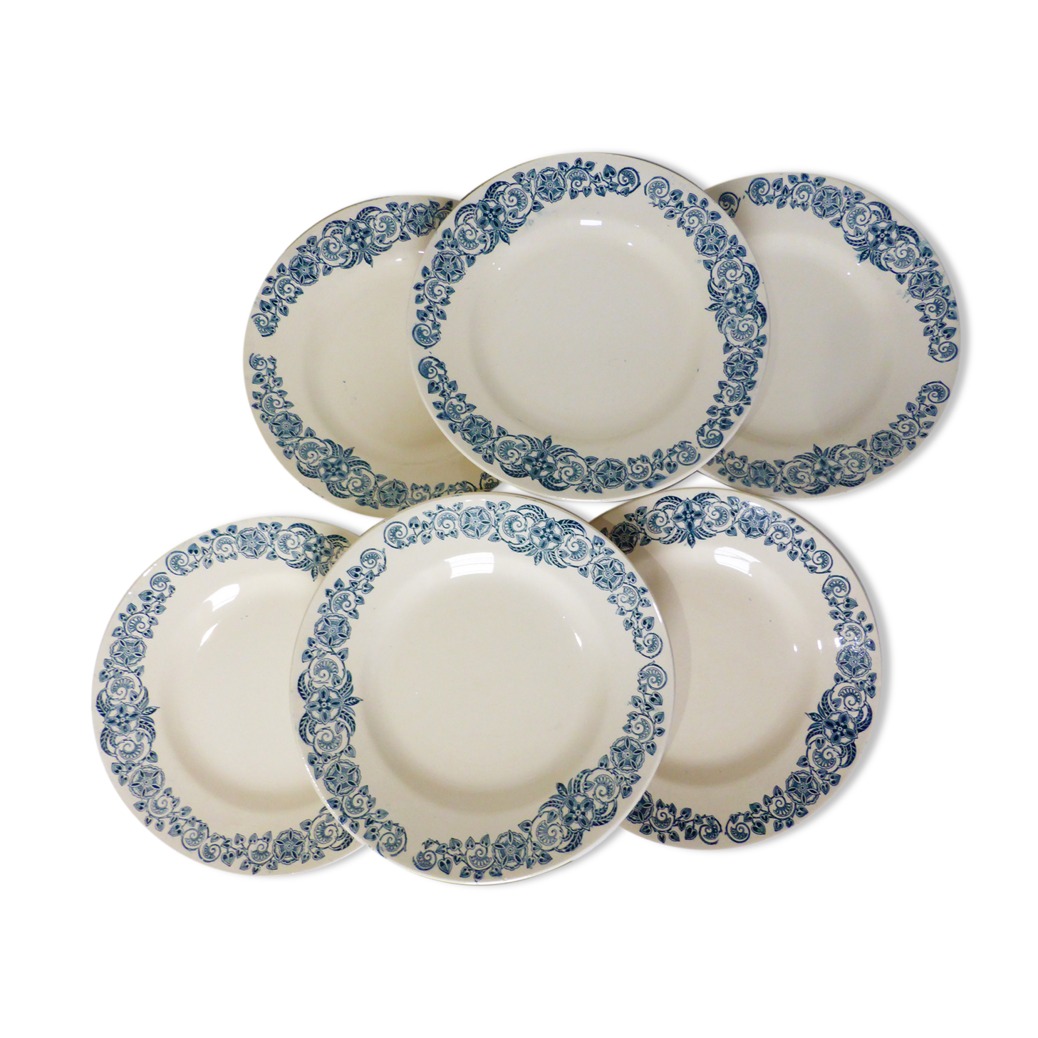 6 vintage Longchamp ironstone dessert plates, Alesia model 211226