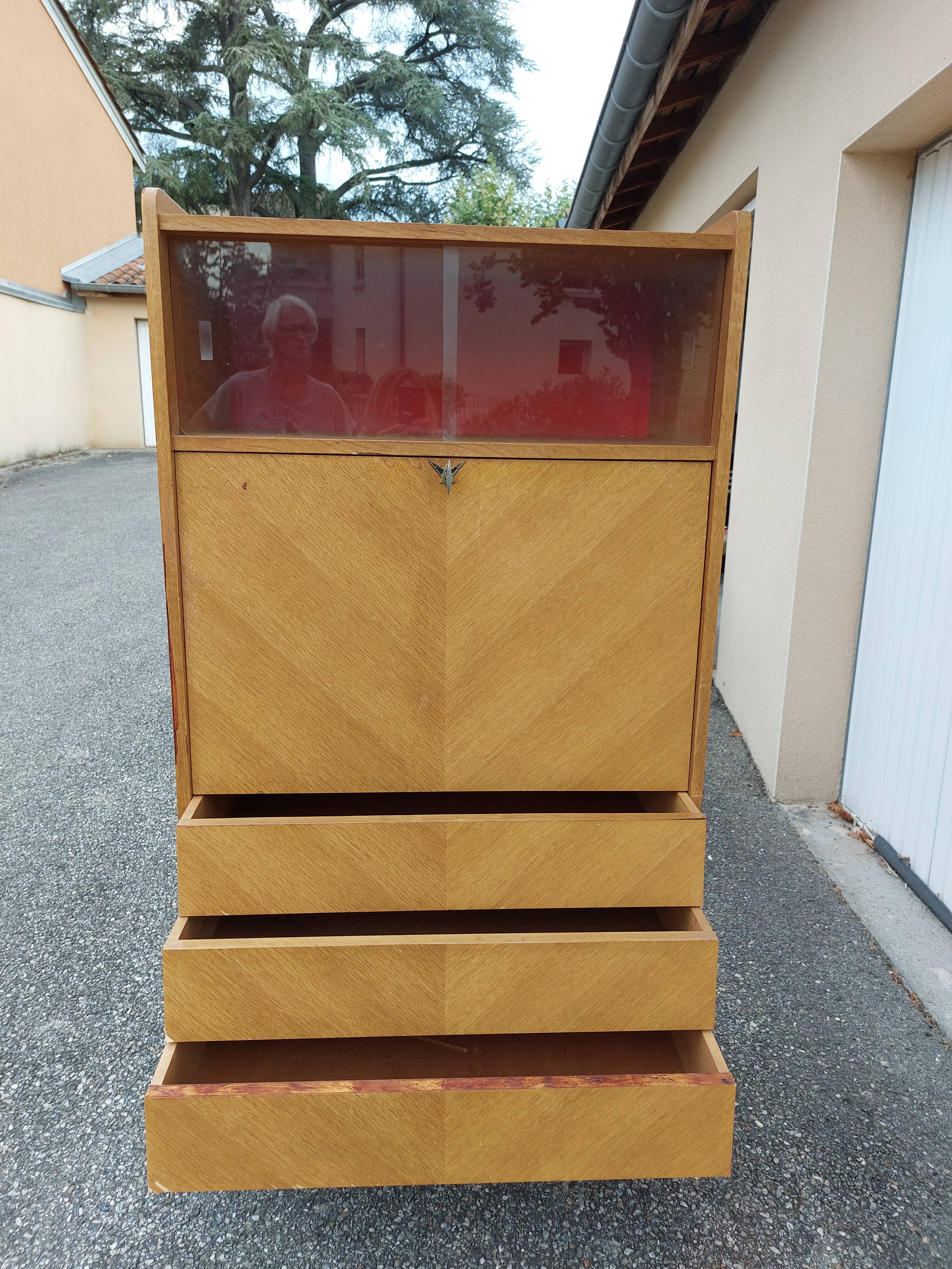 Secretary chest of drawers vintage light wood year 50 60