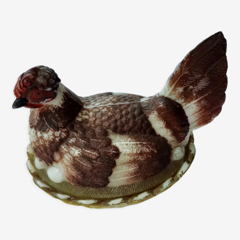 Candy box hen on nest painted opaline