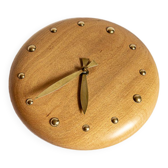 Wood and brass wall clock, Bliss Alcester England, 1994