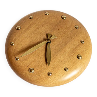 Bliss Alcester England wood and brass wall clock, 1994