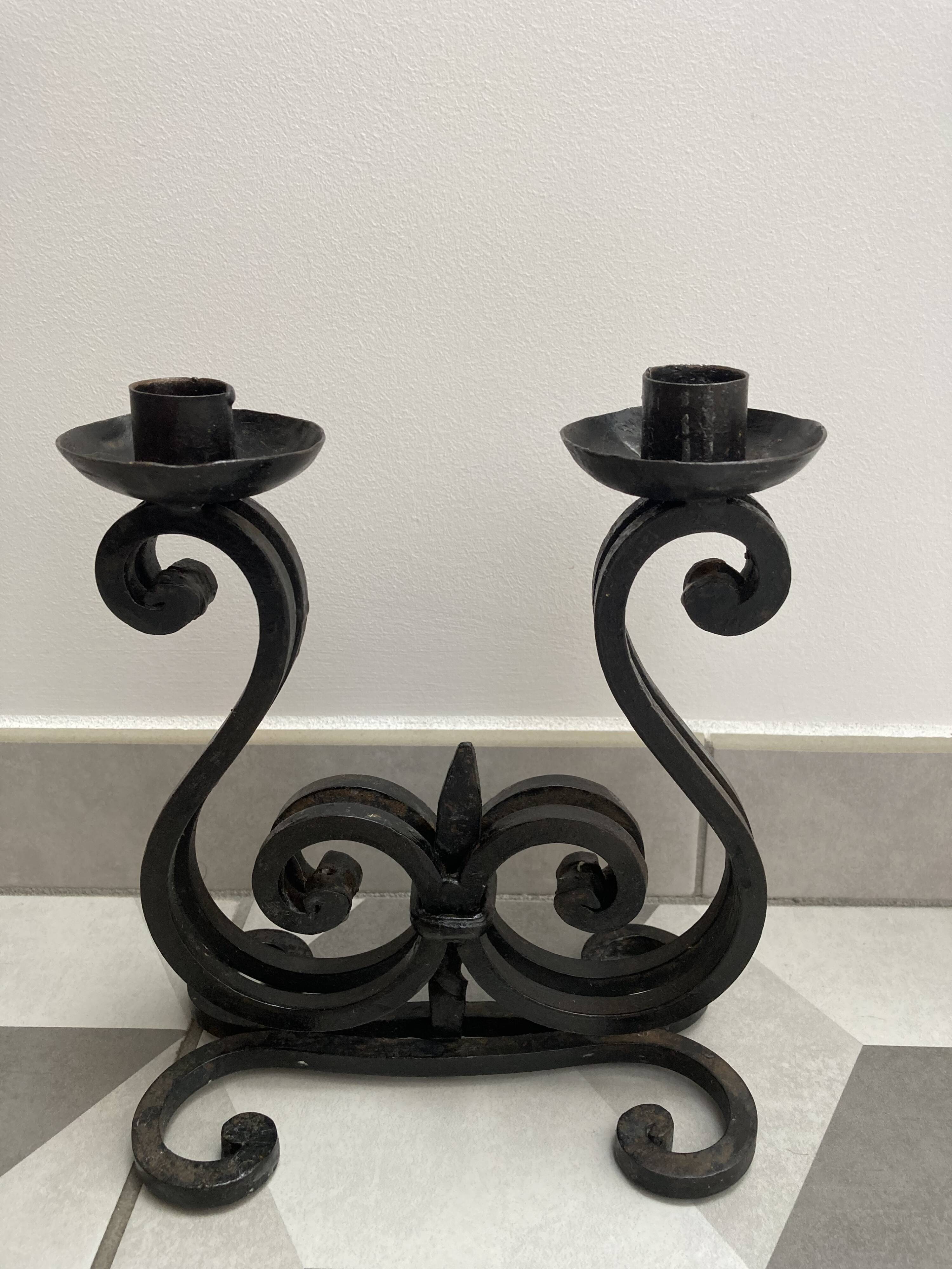 Brutalist double candle holder wrought iron