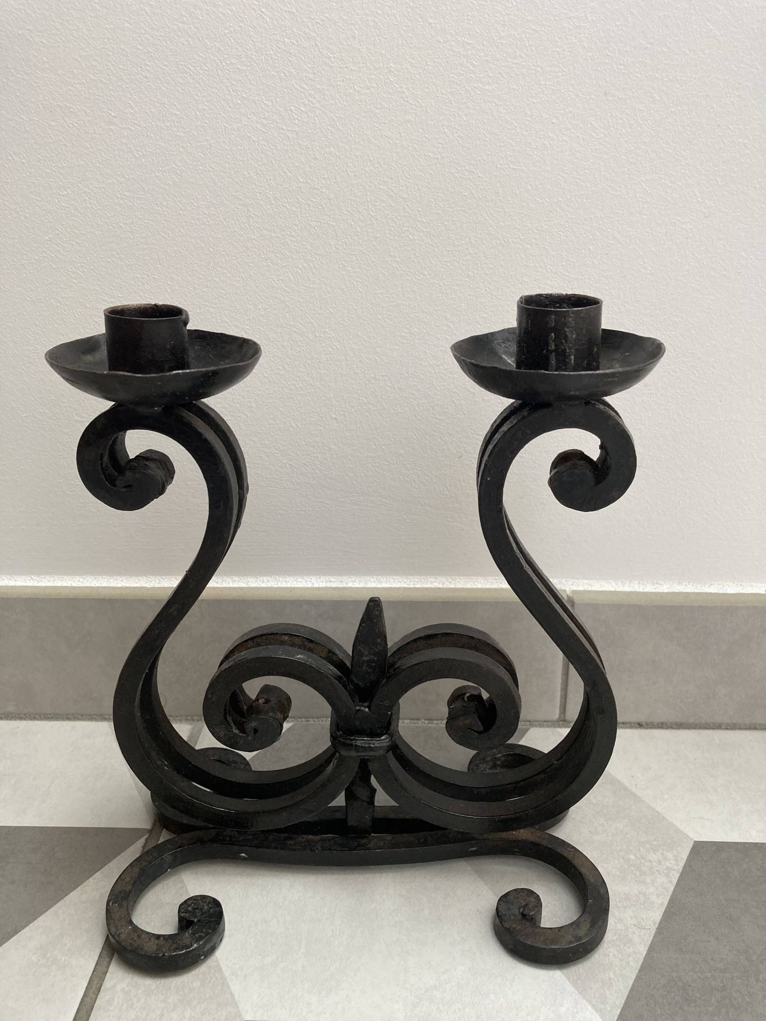 Brutalist double candle holder wrought iron