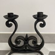 Brutalist double candle holder wrought iron