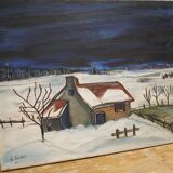 Paysage ancien maison dans la neige