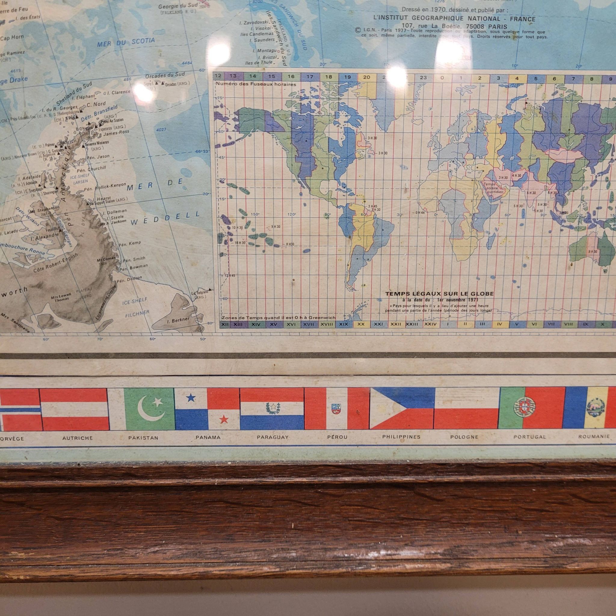 Globe map / Planisphere "Le Monde Politique", National Geographic Institute, 20th century – Fran
