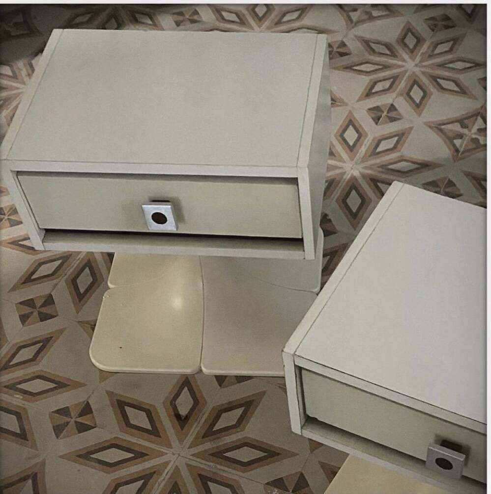 Pair of bedside tables, vintage tulip feet