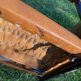Rare light brown leatherette armchair, by "Colette Gueden", designer from the 50s