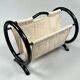 Vintage Round Magazine Rack / Reading Basket, Black Rattan, 1970's