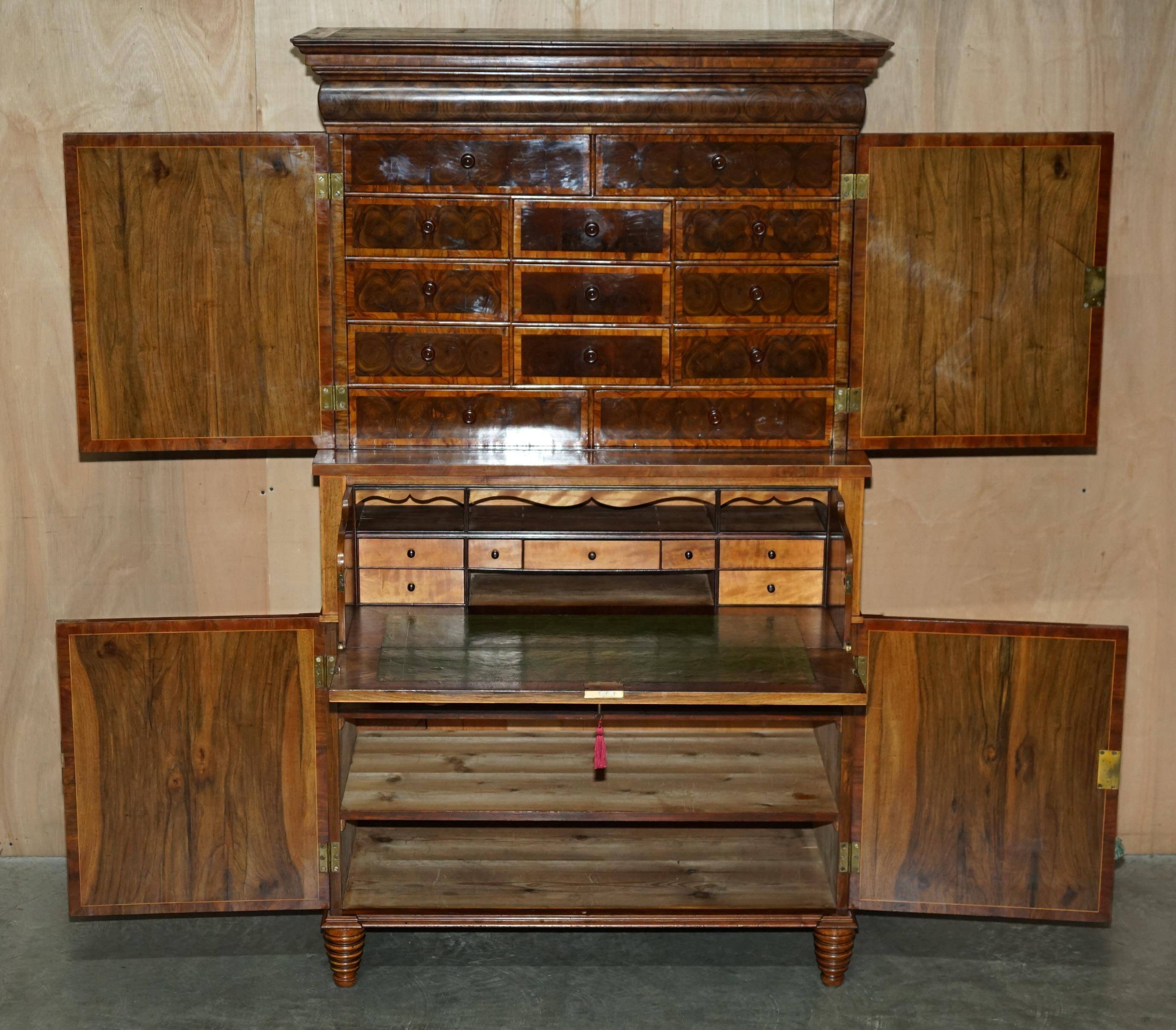 Queen Anne style pedestal commode from around 1710 in walnut and oyster veneer.