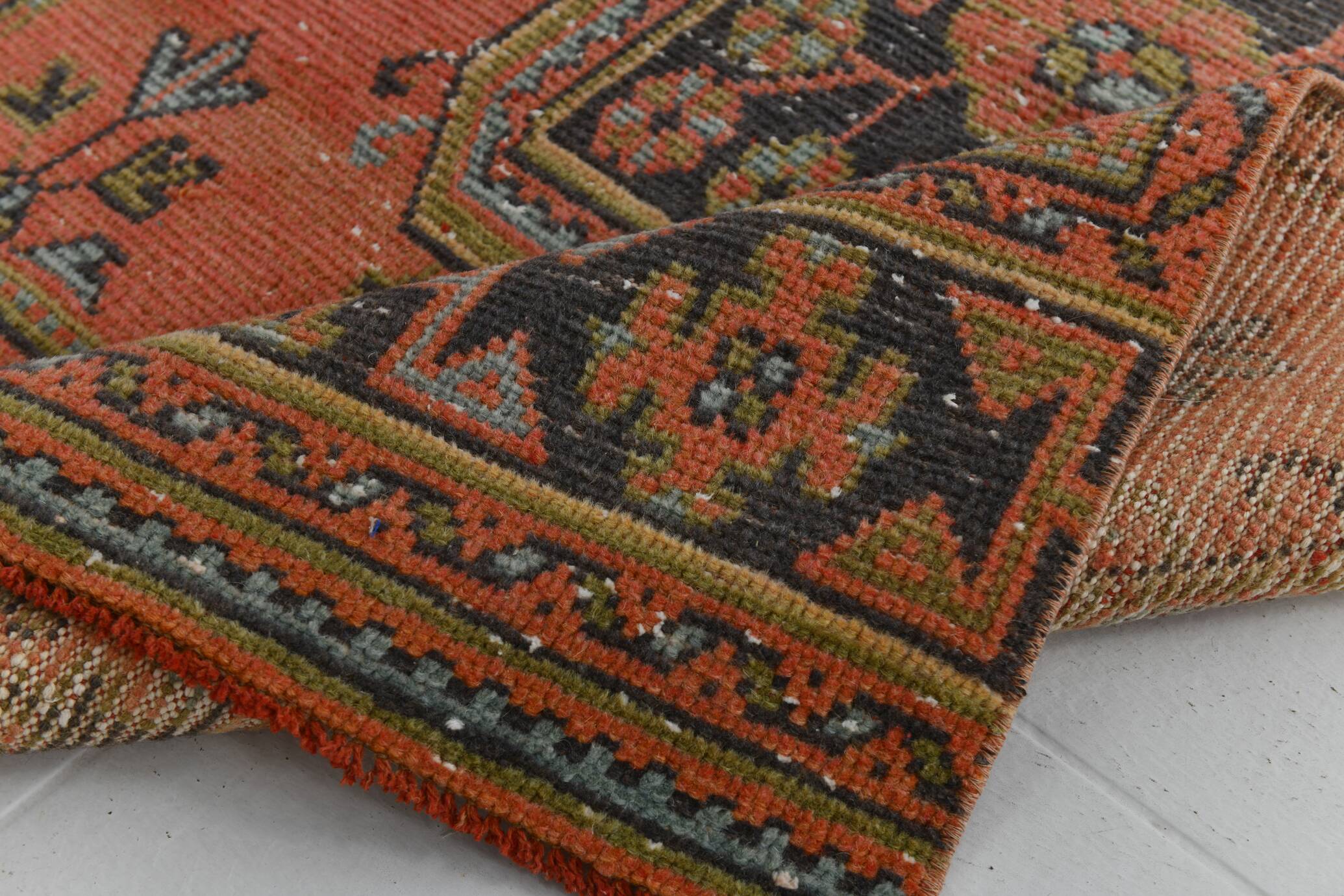 3x11 Vintage Terracotta Oriental Pattern Turkish Runner Rug, 89x342Cm