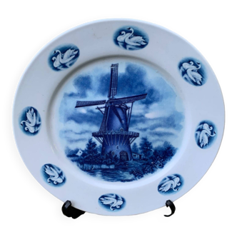 Mill and swan plate wall decoration Polca France B717 old vintage earthenware