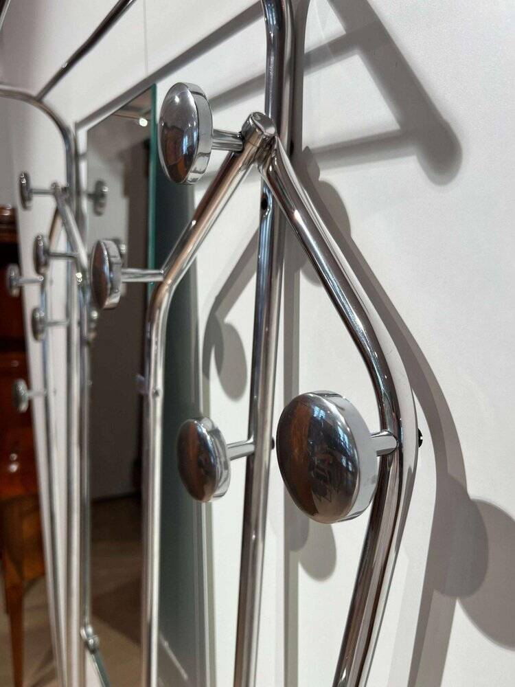 Art Deco Coat Rack & Mirror in Tubular Aluminum, France, 1930
