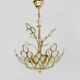 Antique 3-light floral pendant light in gilded metal with glass pendants. 80s