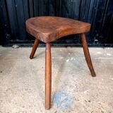 Brutalist tripod stool in solid oak