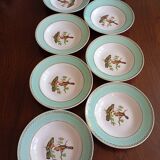8 soup plates Fenal Badonviller "Birds" vintage 1950s