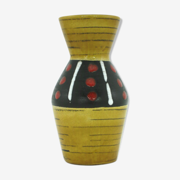 Vase en céramique émaillée coloris marron noir et rouge, Scheurich West Germany 1960
