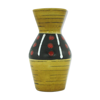 Vase en céramique émaillée coloris marron noir et rouge, Scheurich West Germany 1960