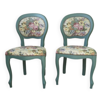 Antique chairs with studded tapestry