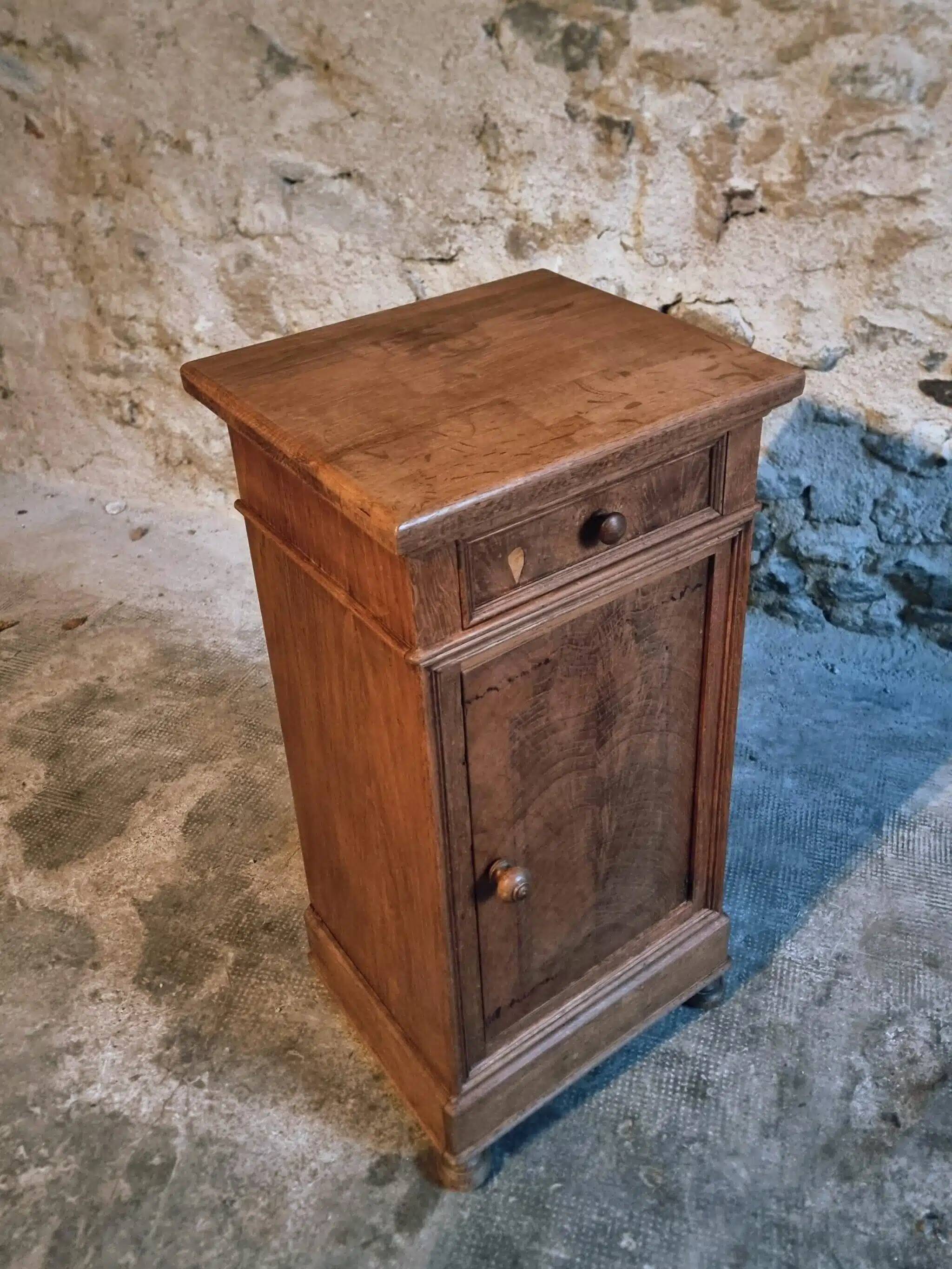 Antique French oak bedside table, early 20th century.