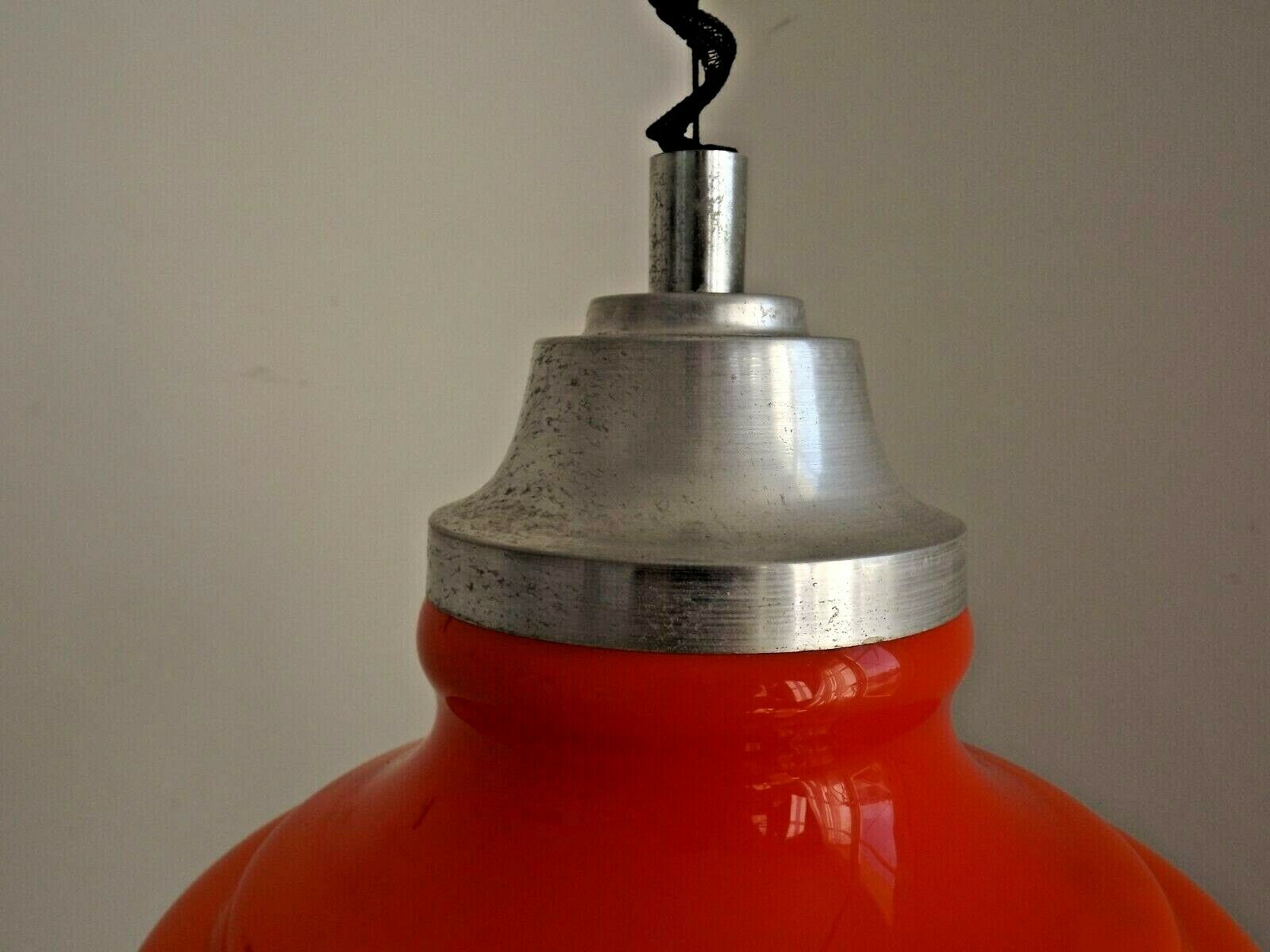 Vintage Italian 1970s Orange Glass Ceiling Light, ROLLY Rise & Fall System